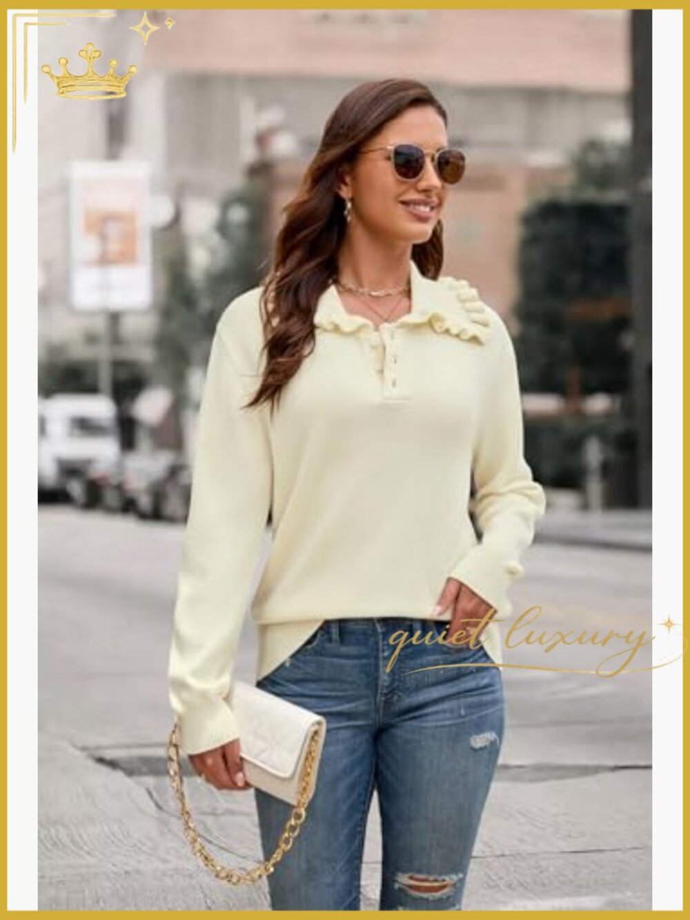 Peter Pan Collar Button Knit Pullover Top - Picture 5 of 7